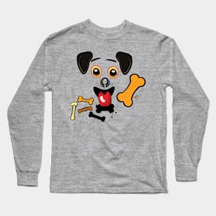 Cute Puppy Face and Dog Bones Long Sleeve T-Shirt